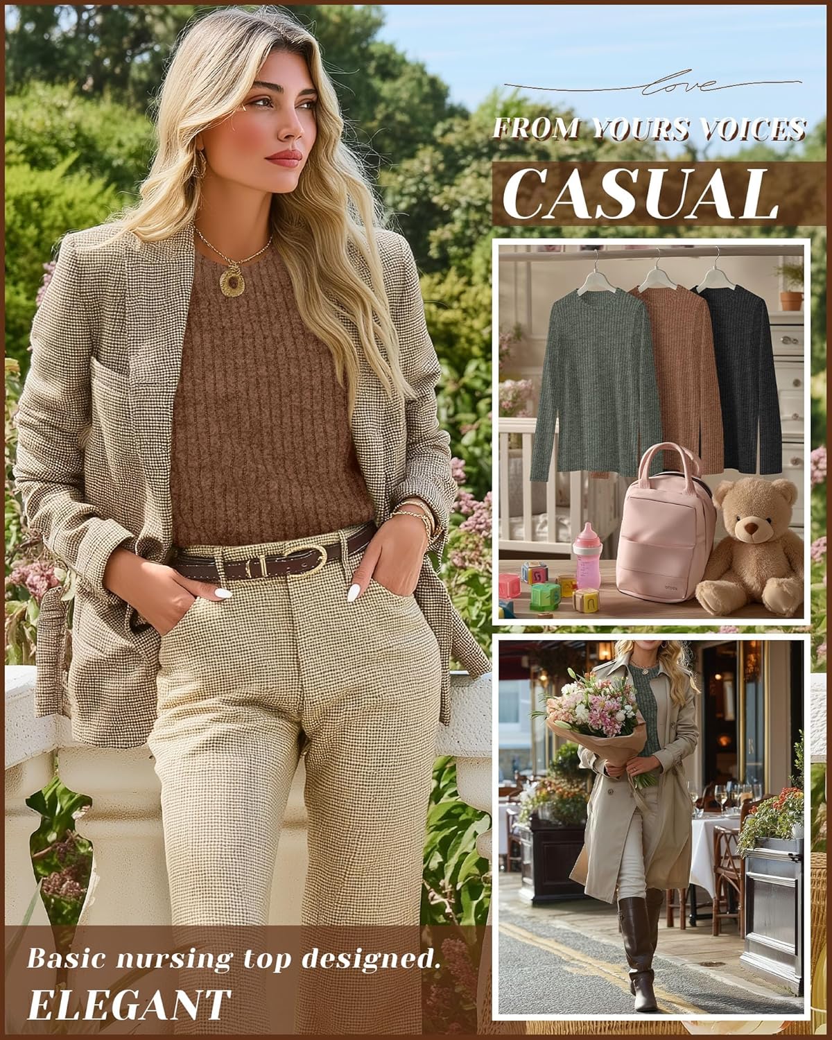 3 Pack Women's Nursing Long Sleeve Tops Breastfeeding Thermal Sweaters with Hidden Zipper Maternity Ribbed Shirts