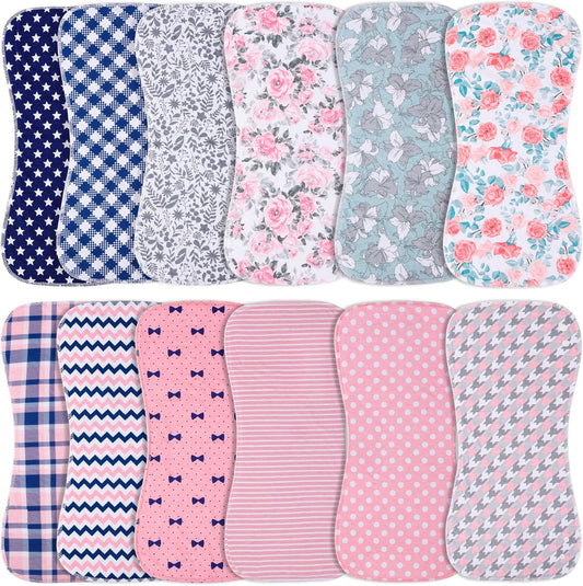 Baby Burp Cloths & Baby Bibs 2-in-1 Design Large Size 3 Layers Thicken Cotton Super Absorbent and Soft Baby Spit Up Burping Rags Baby Burp Cloth Set for Boys and Girls Solid 12 Pack
