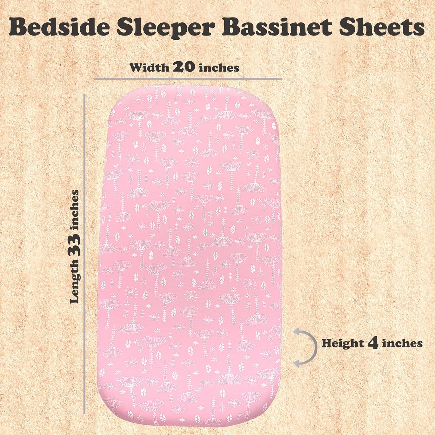 3 Pack Organic Bedside Bassinet Sheets Compatible with Mika Micky, Baby Delight, Dream On Me, AMKE and Other Bassinet Mattress Pads Size Between 17-21 in Width, 29-33 in Length, and 1.5-4 in Thick