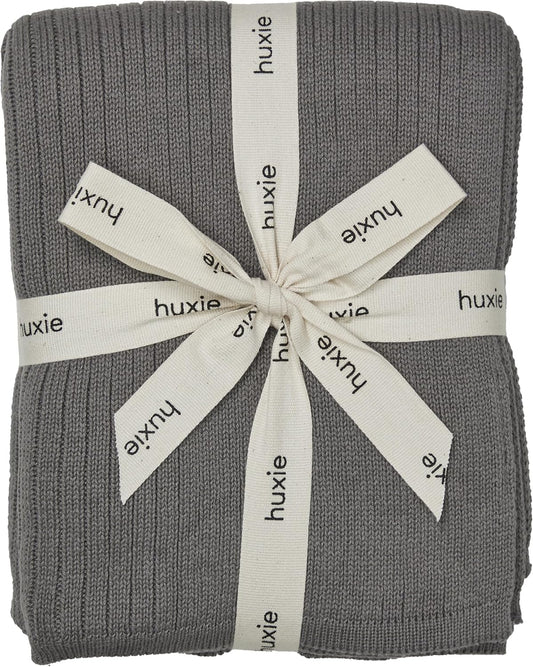 Knitted Organic Cotton Baby Blanket- Swaddle Blanket, 30" x 40" Soft Receiving Blanket for Newborn (Ribbed-Cloud Grey)