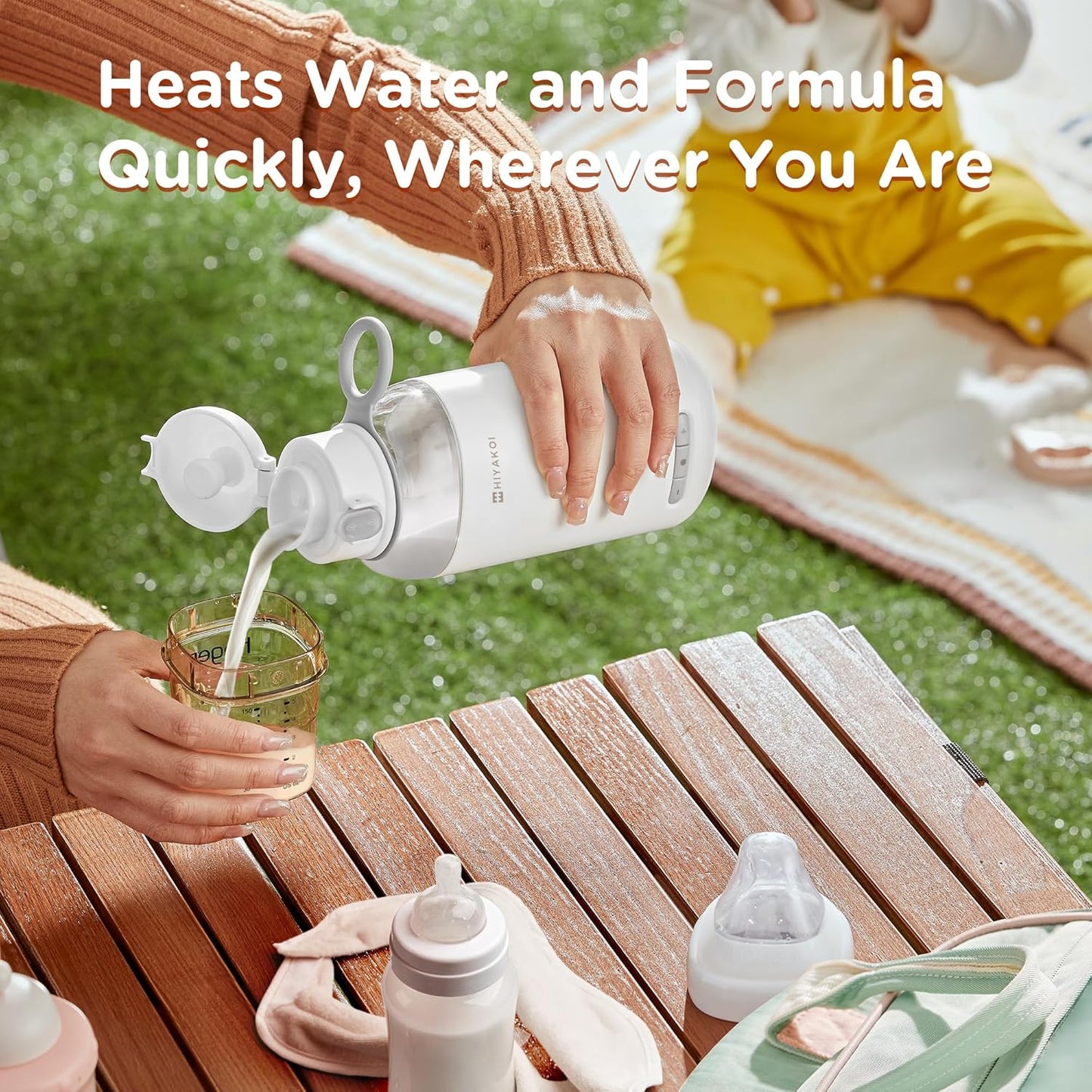 Portable Water and Milk Warmer, HIYAKOI Bottle Warmer On The Go Fast Heating for Baby Formula Breastmilk, 6 Hour Keep Warm, 9oz