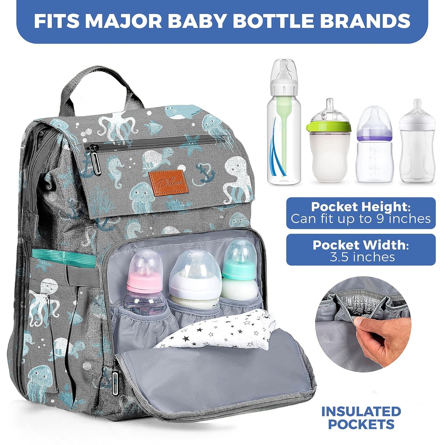 PILLANI Baby Diaper Bag Backpack - Large Bag for Boys & Girls, Waterproof Diaper Backpack - Travel Diaper Bags w/Changing Pad, Baby Registry Search & Shower Gifts - Essentials Must Haves Newborn Stuff