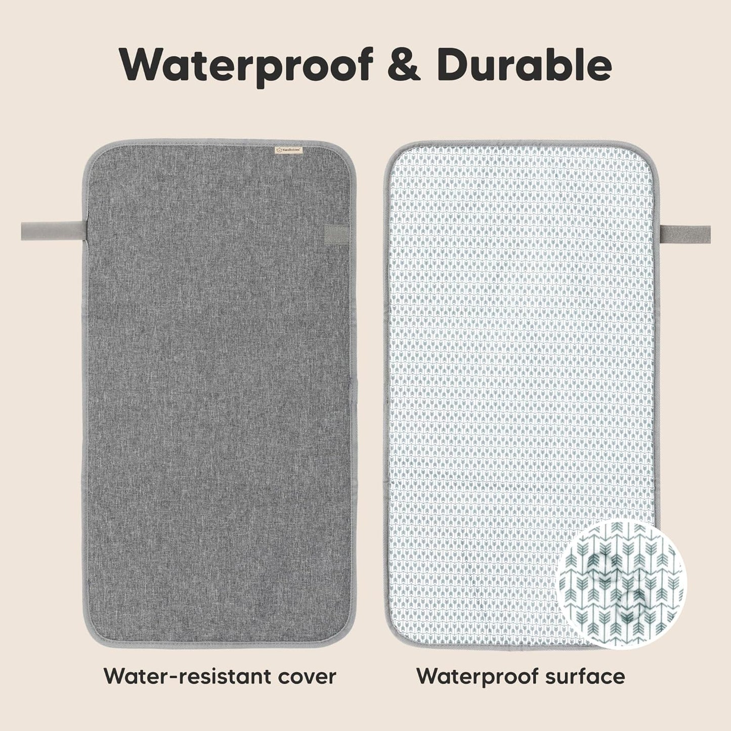 KeaBabies Portable Diaper Changing Pad, Easy Wipe Clean - Foldable Waterproof Baby Changing Mat for Diaper Bag, Compact, Lightweight, 25x13 Newborn, Infant,Baby Changer Travel Essential (Classic Gray)
