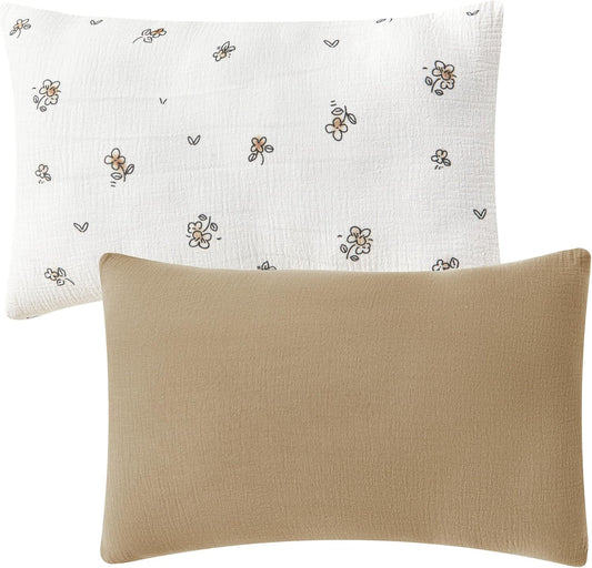 JELLYMONI 2 Pack Muslin Toddler Pillowcase for 13x18 Pillow, 100% Cotton Baby Pillow Case Cover for Bed, Toddler Cot and Travel, Soft & Breathable Baby Kids Envelope Pillowcase, No Pillow
