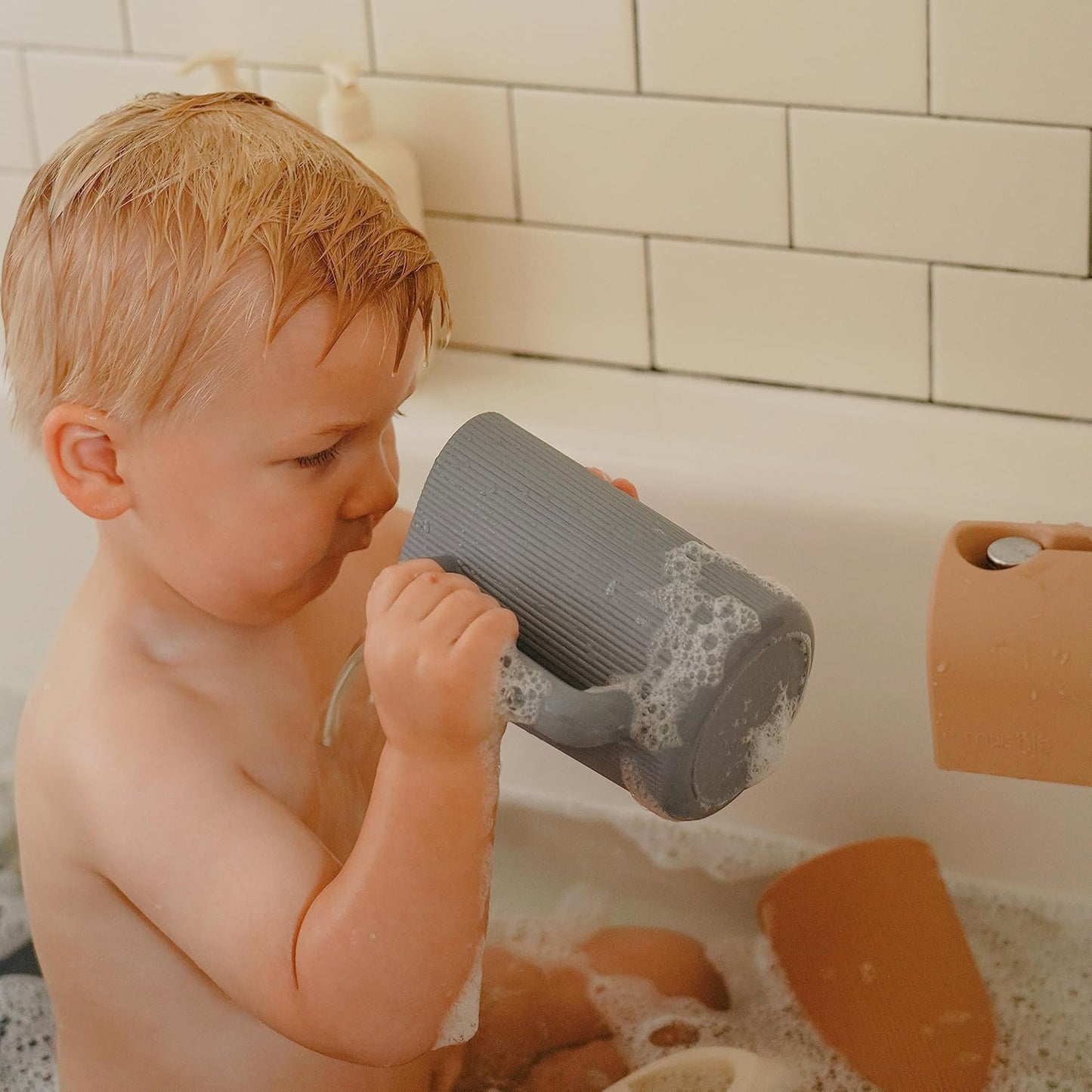 mushie Baby Bath Rinse Cup | 100% Food Grade Silicone | Shampoo & Body Washing Rinser Cup For Kids (Tradewinds)