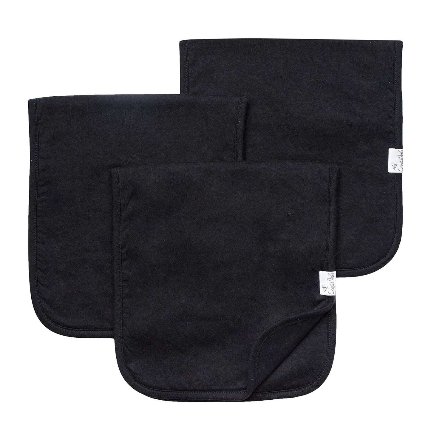 Copper Pearl Premium Baby Burp Cloths - 3-Pack Large Cotton Burp Cloths, Extra Soft Spit Up Rags with 3 Absorbent Layers, Perfect for Baby Boy and Baby Girl Gifts (21" x 10" Size, Black Basics Set)