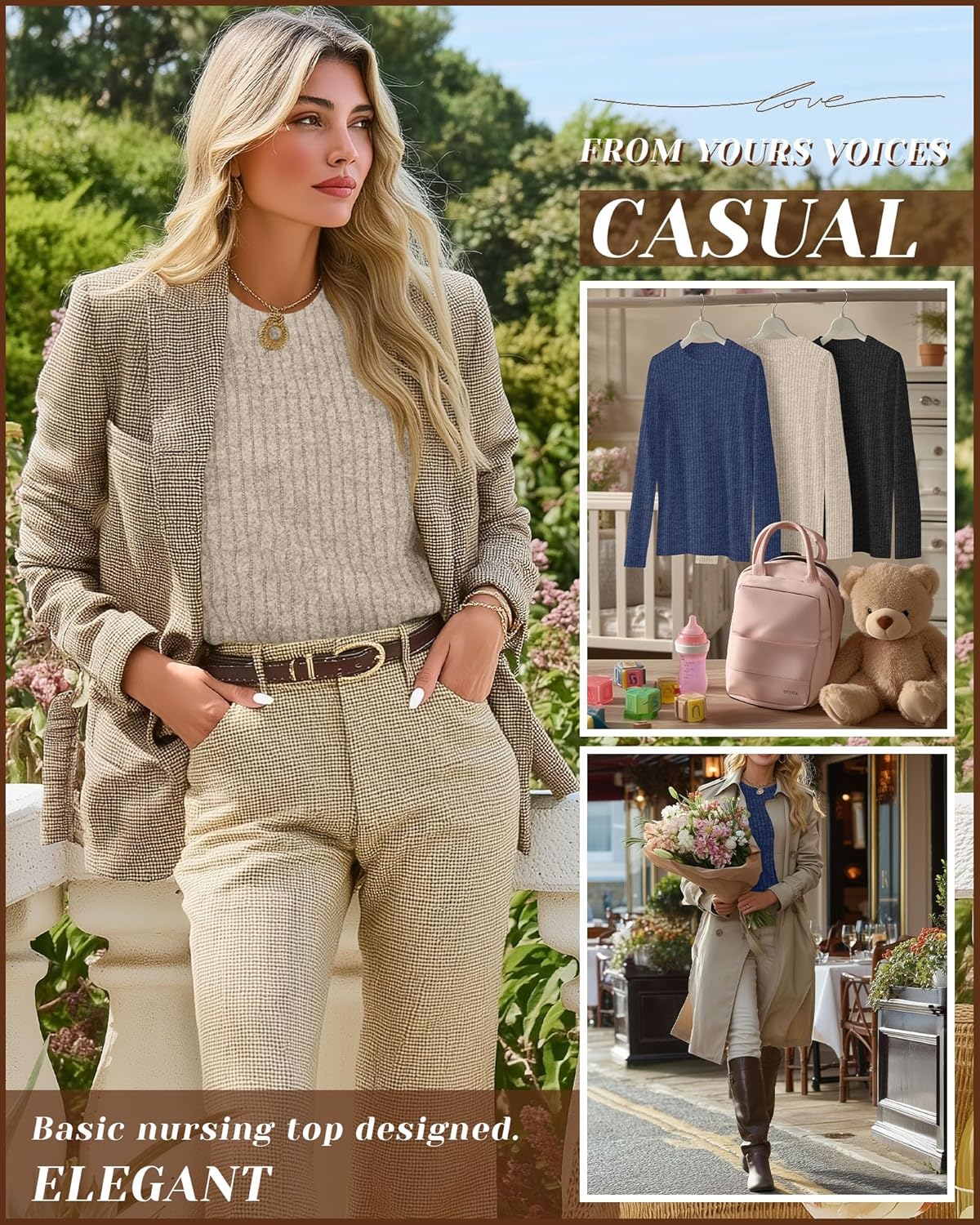 3 Pack Women's Nursing Long Sleeve Tops Breastfeeding Thermal Sweaters with Hidden Zipper Maternity Ribbed Shirts