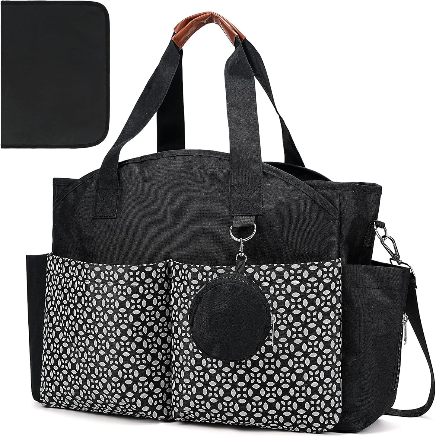 Diaper Bag Tote, Large Capacity Travel Diaper Baby Bags Crossbody Hospital Mom Bag，with Silicone Pacifier Case