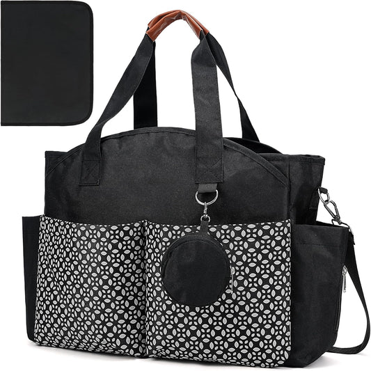 Diaper Bag Tote, Large Capacity Travel Diaper Baby Bags Crossbody Hospital Mom Bag，with Silicone Pacifier Case