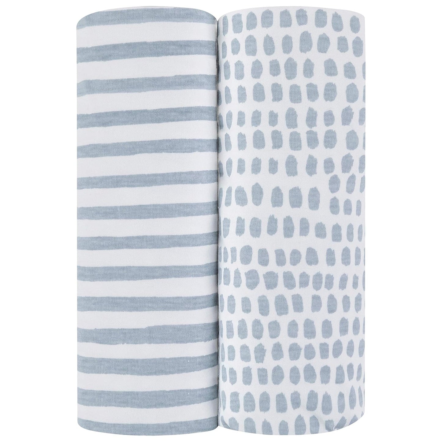 Ely’s & Co. Patent Pending Waterproof Changing Pad Cover|Cradle Sheet 2-Pack Set for Baby Boy - 100% Cotton, Jersey Knit Cotton Sheets with Waterproof Lining — Misty Blue, Stripes and Splashes