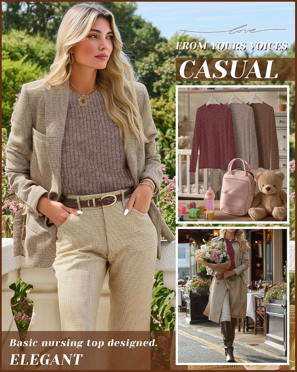 3 Pack Women's Nursing Long Sleeve Tops Breastfeeding Thermal Sweaters with Hidden Zipper Maternity Ribbed Shirts