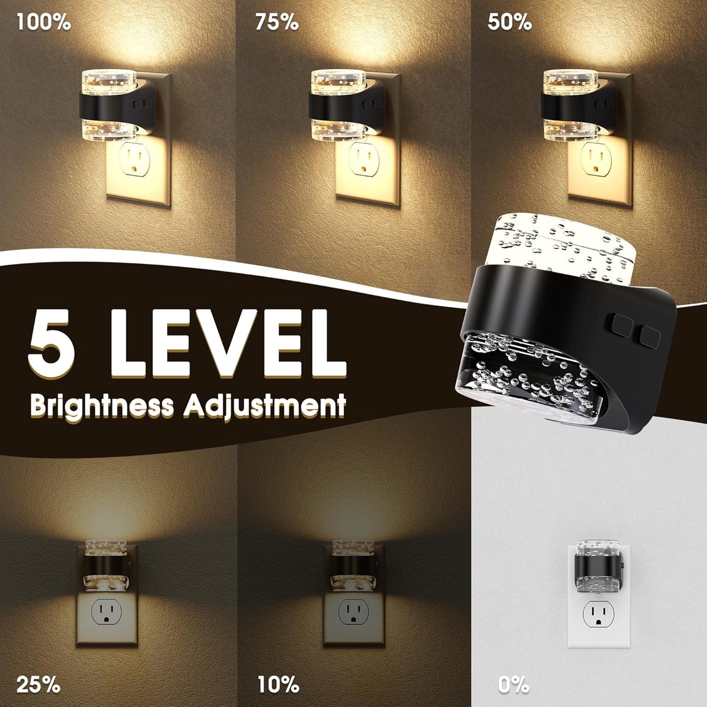 Briignite LED Night Light Plug into Wall[2 Pack], Dimmable Night Light with Bubble Design 3000K Warm & 5 Brightness Levels, Dusk to Dawn Sensor Nightlights for Nursery, Hallway, Bathroom, Kids Room