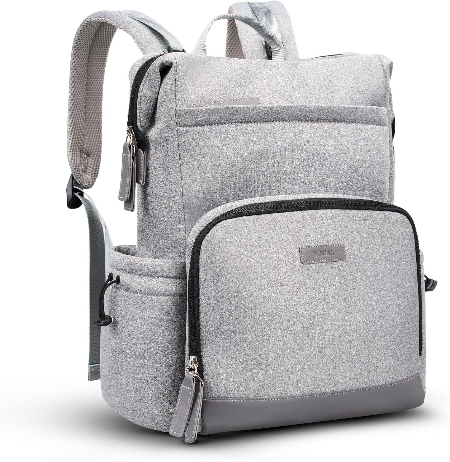 VONAL Neoprene Diaper Bag Backpack with Changing Pad, 33L Large Capacity Neoprene Backpack Baby Diaper Bag with Insulated Pockets, Travel Diaper Backpack Baby with 12 Pockets for Mom & Dad, Gray
