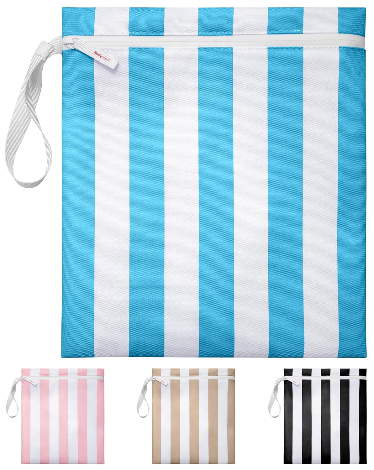 Bodysurf Wet Bags for Baby, Kids, Toddlers, Pump Parts, Cloth Diapers, Dirty Laundry - Wet Bag for Swimsuit, Beach, Pool, Gym, Travel - Reusable Waterproof Stripe Travel Toiletry Pouch - Electric Blue