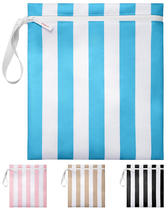 Bodysurf Wet Bags for Baby, Kids, Toddlers, Pump Parts, Cloth Diapers, Dirty Laundry - Wet Bag for Swimsuit, Beach, Pool, Gym, Travel - Reusable Waterproof Stripe Travel Toiletry Pouch - Electric Blue