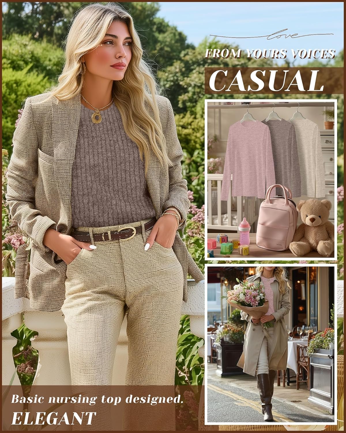 3 Pack Women's Nursing Long Sleeve Tops Breastfeeding Thermal Sweaters with Hidden Zipper Maternity Ribbed Shirts