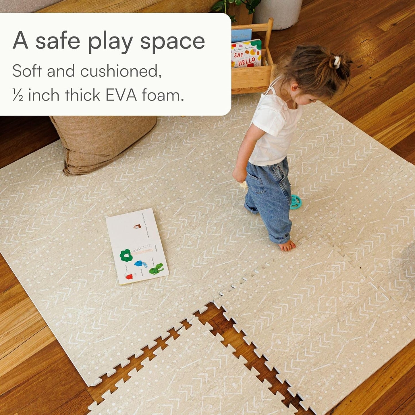 Lillefolk Baby Play Mat for Floor – 6x8ft Beige | Soft Non Toxic Premium EVA Foam Tiles for Tummy Time, Crawling & Playroom – Waterproof Interlocking Floor Mat for Babies & Toddlers (12 Tiles)