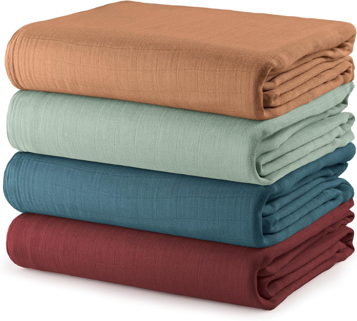 Comfy Cubs Muslin Swaddle Blankets Pack of 4, 47 x 47 Inches, Soft Cotton Baby Blanket Set, Large Multipurpose Swaddling Wraps for Newborns - Self-Soothing Swaddle - Wine, Neptune, Fern, Caramel