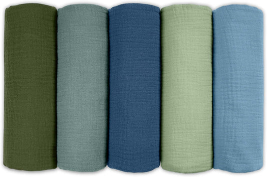 Muslin Receiving Blankets, Neutral Blanket Swaddling for Newborn Boys and Girls, 5 Pack Breathable and Skin-Friendly Swaddle Wrap for Infant Baby (Soft Colors)