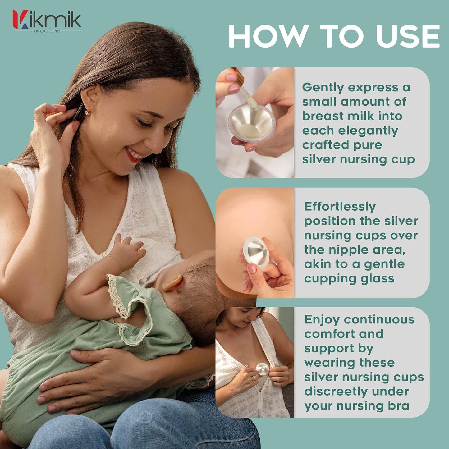 The Original Silver Nursing Cups with O-Feel Rings - 999 Silver Nipple Shields for Newborn Essentials - Reusable Nipple Covers for Breastfeeding Pain Relief & Protection - Large