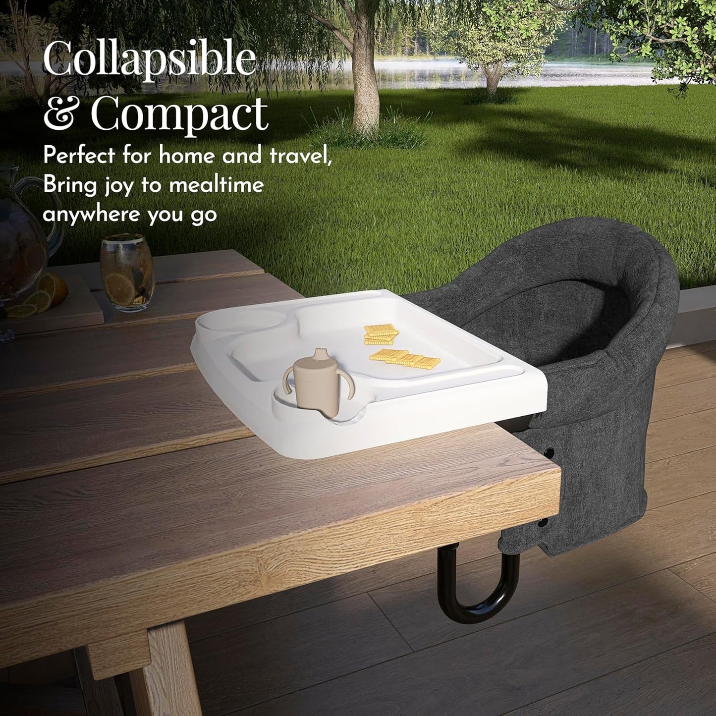 Evolur Clamp-On Comfort Table Chair | Removable & Washable Seat Cover, Dishwasher-Safe Tray, Foldable Design with Carry Bag | Portable High Chair for Babies & Toddlers (6–36 Months)