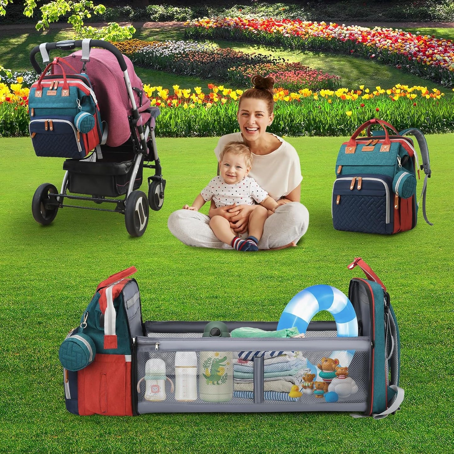 Diaper Bag Backpack Diaper Bag Multifunctional Waterproof Diaper Bag with Changing Station Travel Backpack with Changing Pad, Pacifier Case & Stroller Straps(Multicolor)