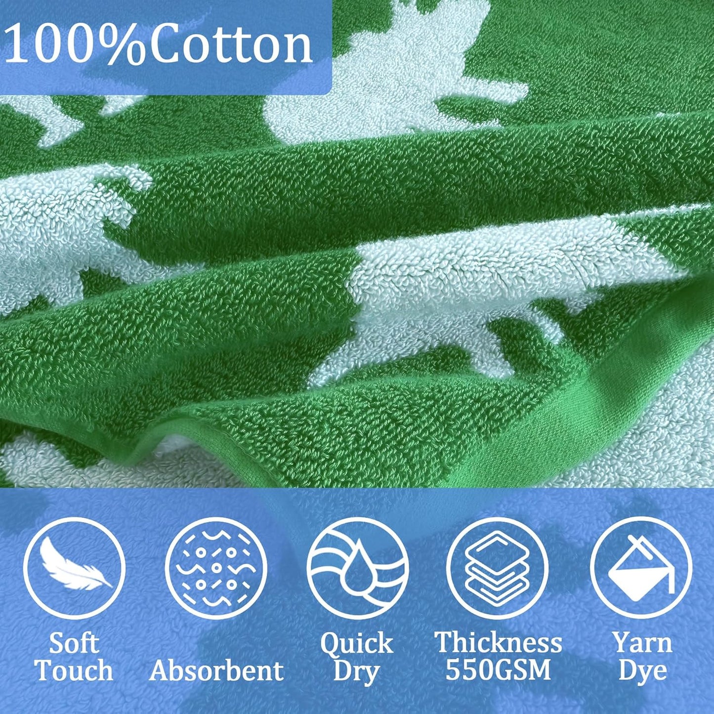 VOOVA & MOVAS Kids Poncho Towels with Hood (4-8Years,28"x28"),Soft Cotton Thick Absorbent Towel Robe for Toddler Boys,Perfect for Bathroom | Pool | Beach | Swimming, Jacquard Green Dinosaur