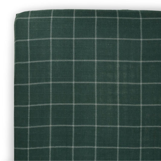 Little Unicorn Fitted Crib Sheet | 100% Cotton Muslin | Super Soft | Sized for Standard Baby Crib & Toddler Mattress | Machine Washable | 52” x 28” x 6” (Evergreen Plaid)