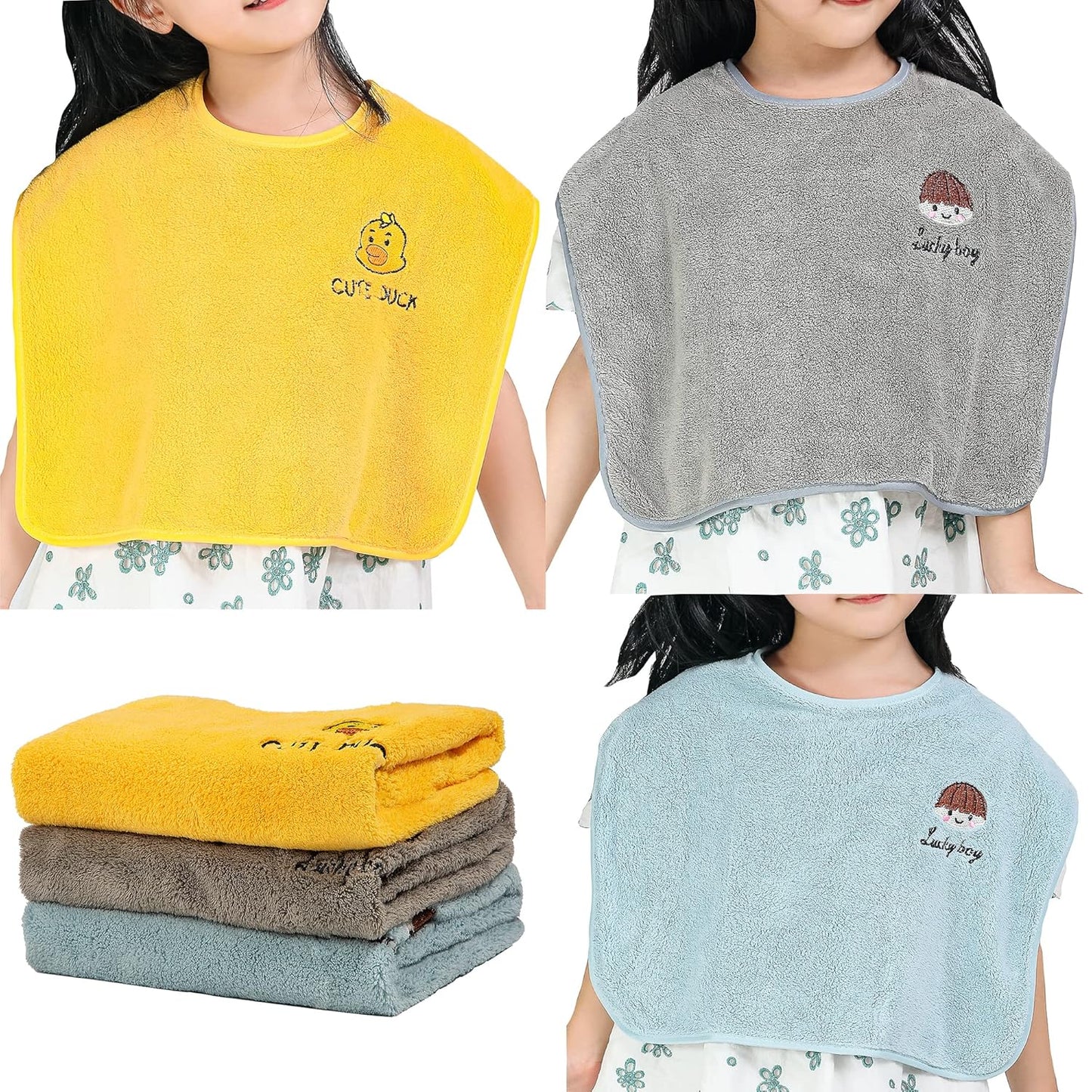 3 Pack Baby Bibs for Girls or Boys, Waterproof, Towel Toddler Bibs for 1-3 Years