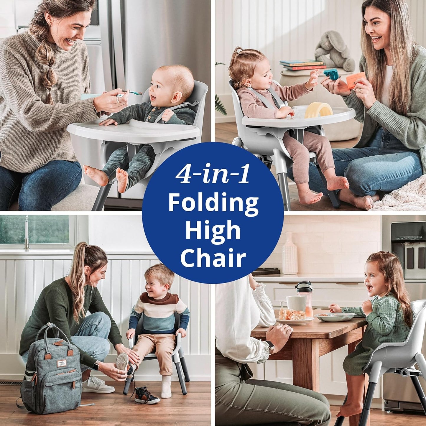 Chicco Zest 4-in-1 Folding High Chair, Feeding Chair, Toddler Chair and Youth Stool, Multi-Use Easy Clean High Chair | Capri/Blue