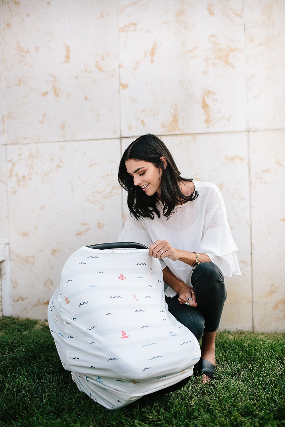 Baby Car Seat Cover Canopy and Nursing Cover Multi-Use Stretchy 5 in 1 Gift Newport by Copper Pearl