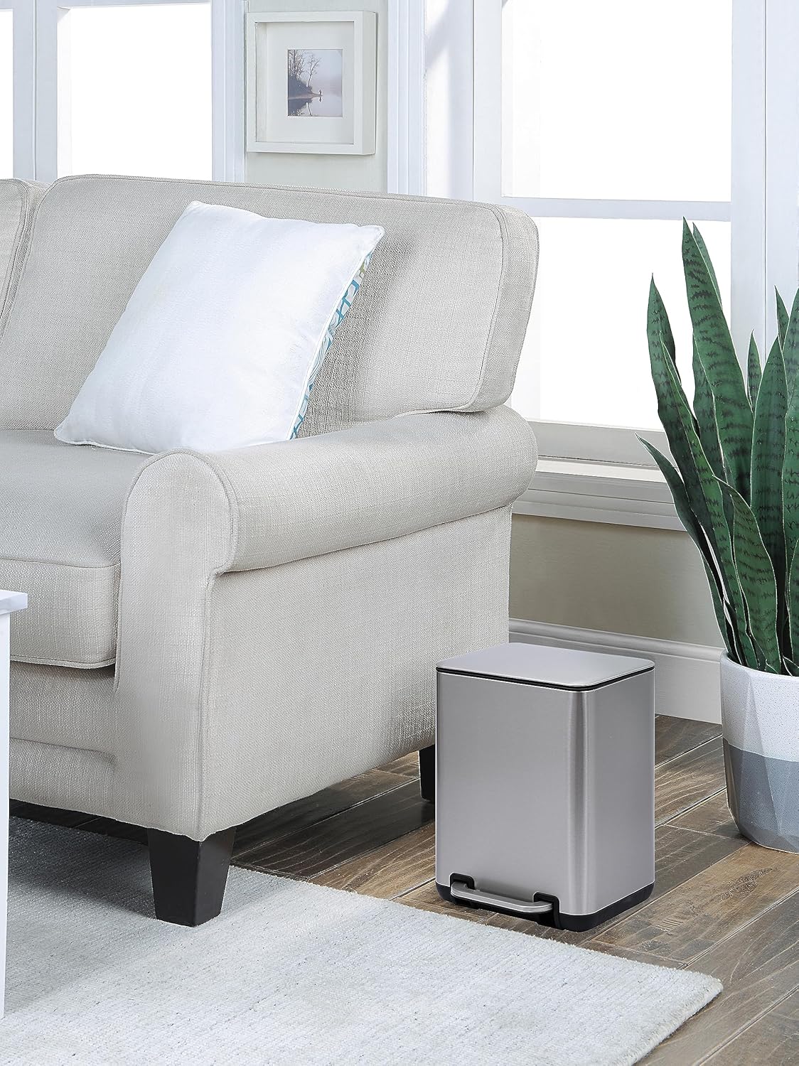 SunnyPoint 6 Liter(1.58 Gallon) Small Trash Can with Plastic Inner Buckets; Rectangle Bathroom, Office, Kitchen, and Bedroom Step On and Slow Close (S.N)