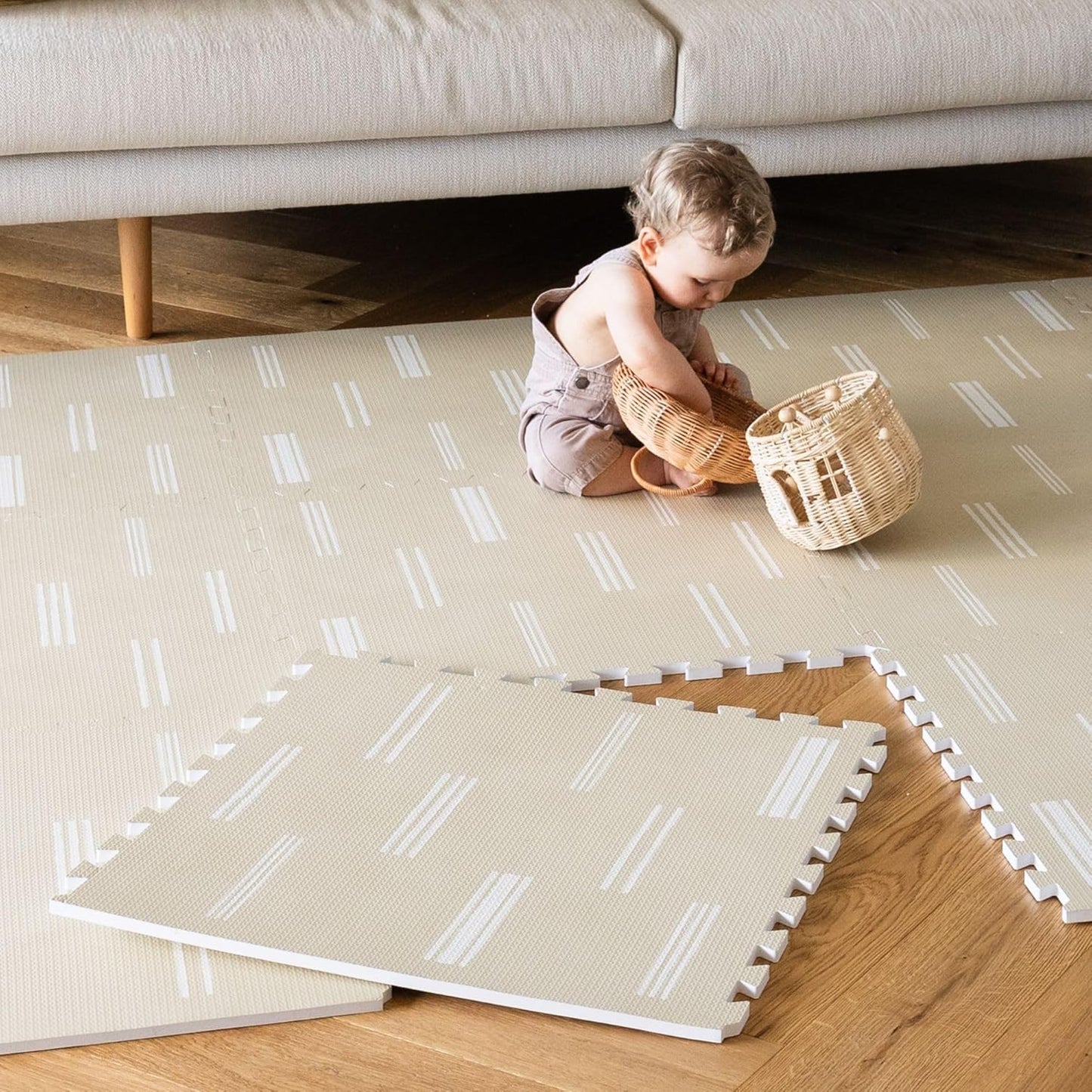 Lillefolk Baby Play Mat – 6x8ft Old White | Soft Non Toxic Premium Foam Mat for Tummy Time, Crawling & Playroom – Waterproof Mat for Babies & Toddlers (12 Tiles)