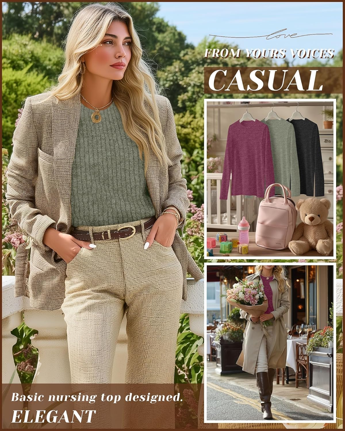 3 Pack Women's Nursing Long Sleeve Tops Breastfeeding Thermal Sweaters with Hidden Zipper Maternity Ribbed Shirts