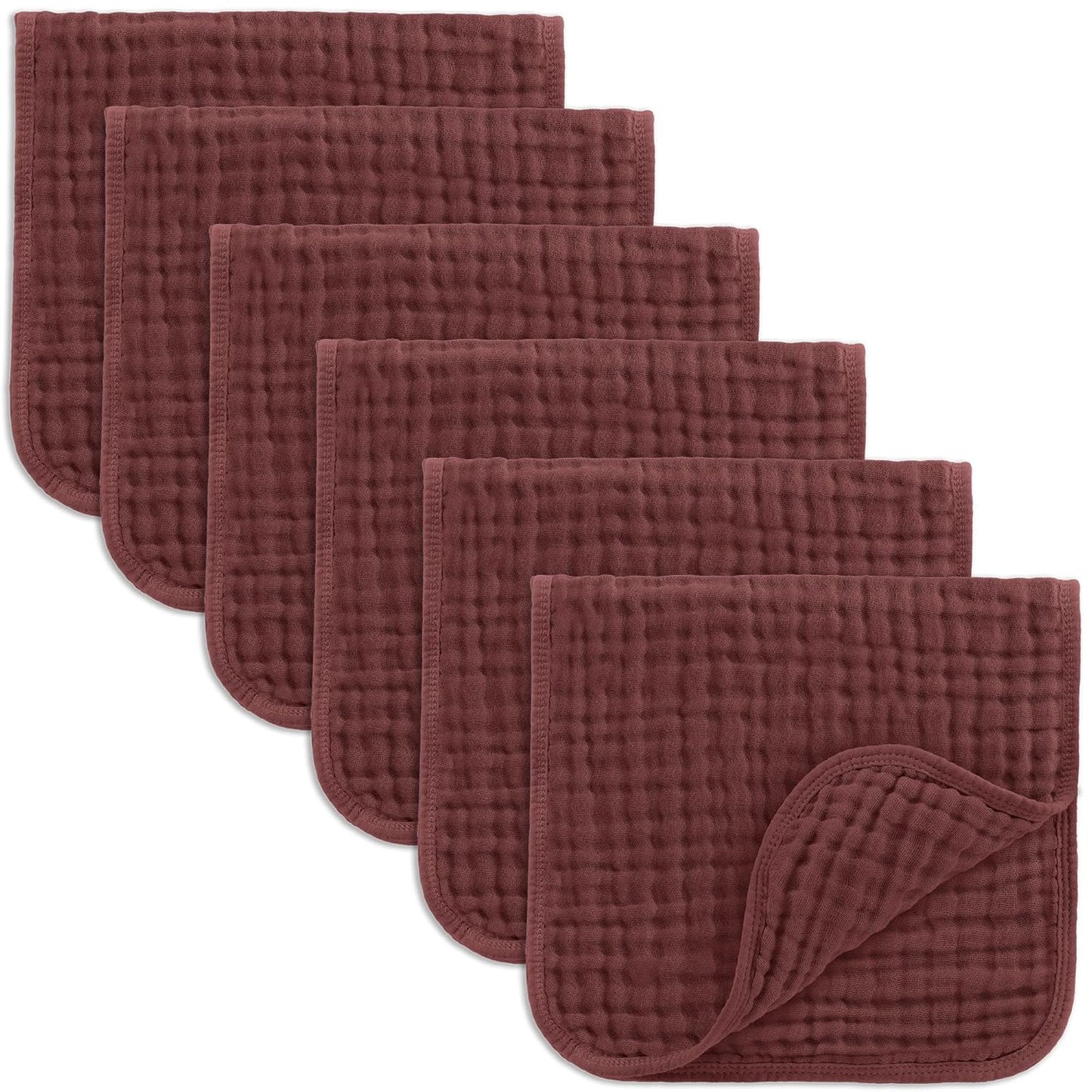 Comfy Cubs Muslin Burp Cloths 20" x 10", Pack of 6 - Large, 6-Layer, Ultra Absorbent 100% Cotton for Baby Drool and Messes - Soft, Safe & Gentle Baby Burp Cloths Set for Boys & Girls - Wine