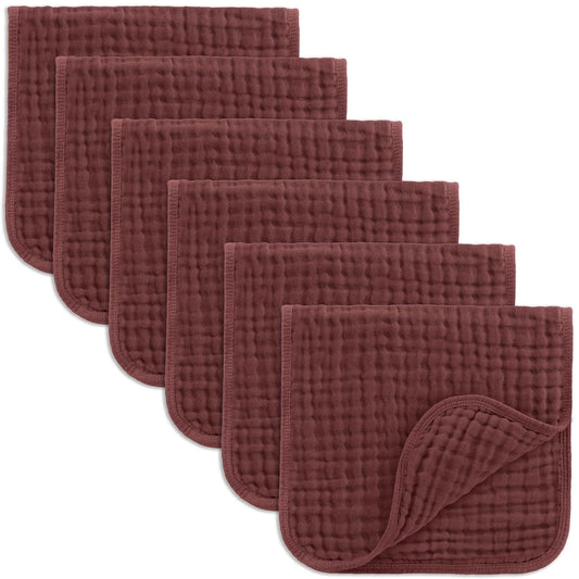 Comfy Cubs Muslin Burp Cloths 20" x 10", Pack of 6 - Large, 6-Layer, Ultra Absorbent 100% Cotton for Baby Drool and Messes - Soft, Safe & Gentle Baby Burp Cloths Set for Boys & Girls - Wine