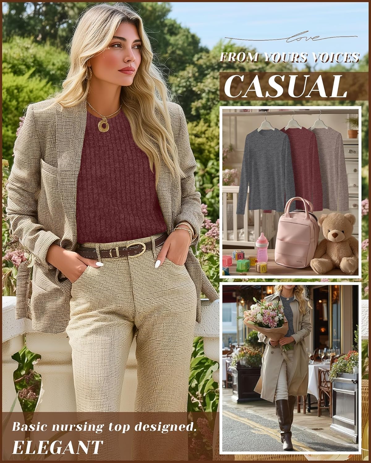 3 Pack Women's Nursing Long Sleeve Tops Breastfeeding Thermal Sweaters with Hidden Zipper Maternity Ribbed Shirts