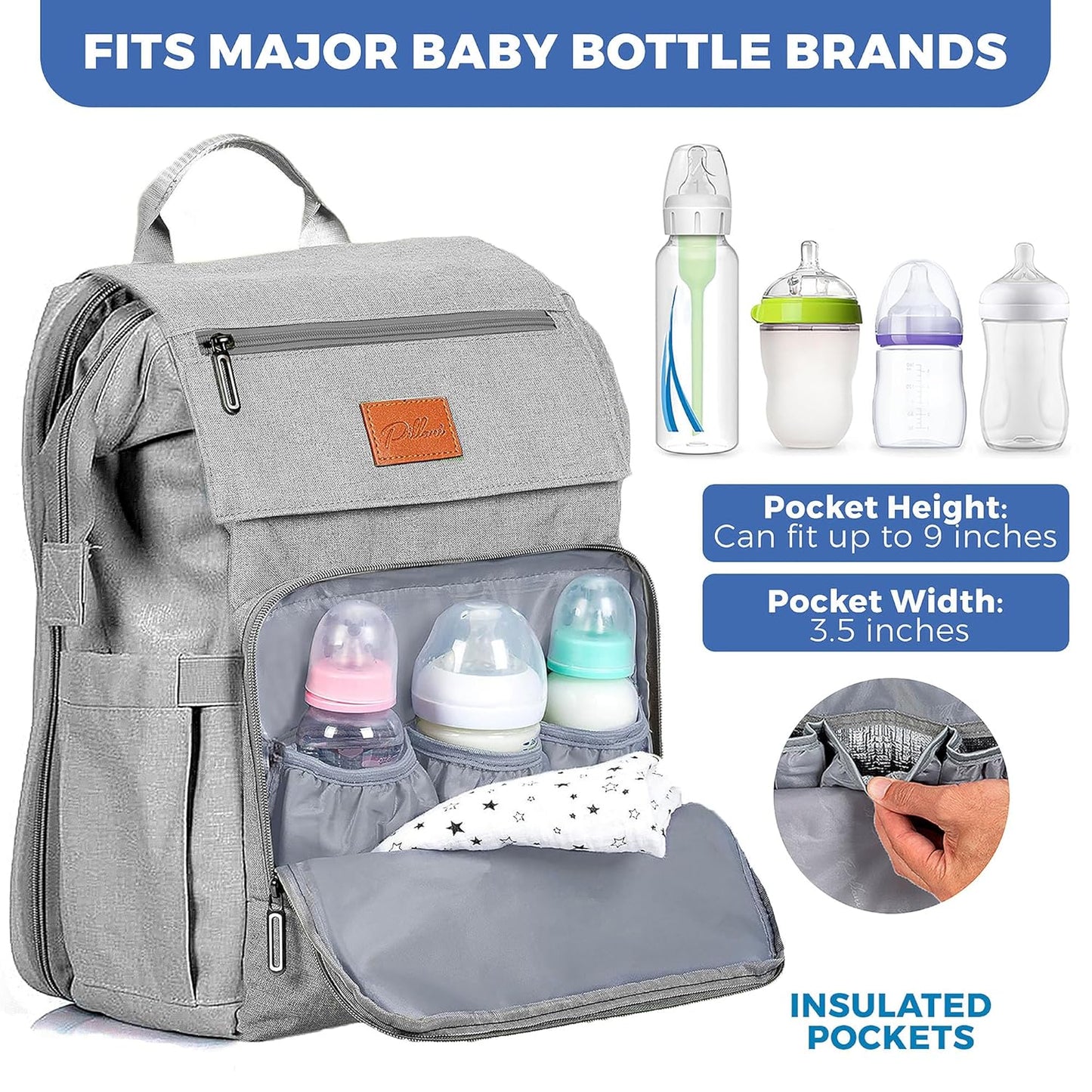 PILLANI Baby Diaper Bag Backpack - Large Bag for Boys & Girls, Waterproof Diaper Backpack - Travel Diaper Bags w/Changing Pad, Baby Registry Search & Shower Gifts - Essentials Must Haves Newborn Stuff