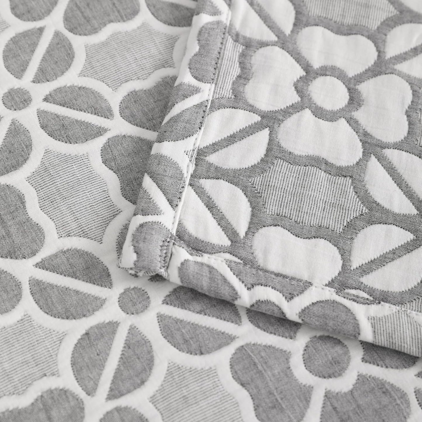 NTBAY 3 Layer Toddler Blanket, Muslin Cotton Jacquard Bed Blankets, Lightweight Thermal Baby Blanket, Super Soft and Warm Crib Blanket for All Seasons, Decoration Gift, 30"x40", Grey Clover