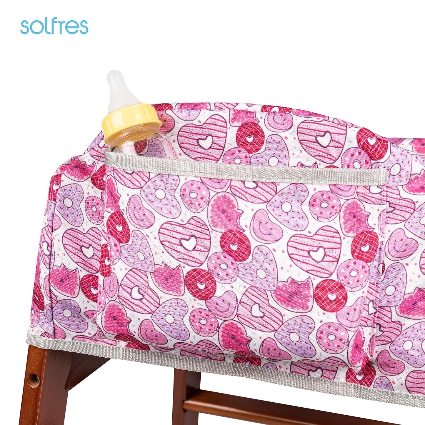Solfres Dual-Belt High Chair Cover, Baby High Chair Cover, Upgrade Version, for Wooden or Restaurant High Chair, Sturdy and Robust Material, Heart-Shaped Donut, Pink Hot Pink Lilac