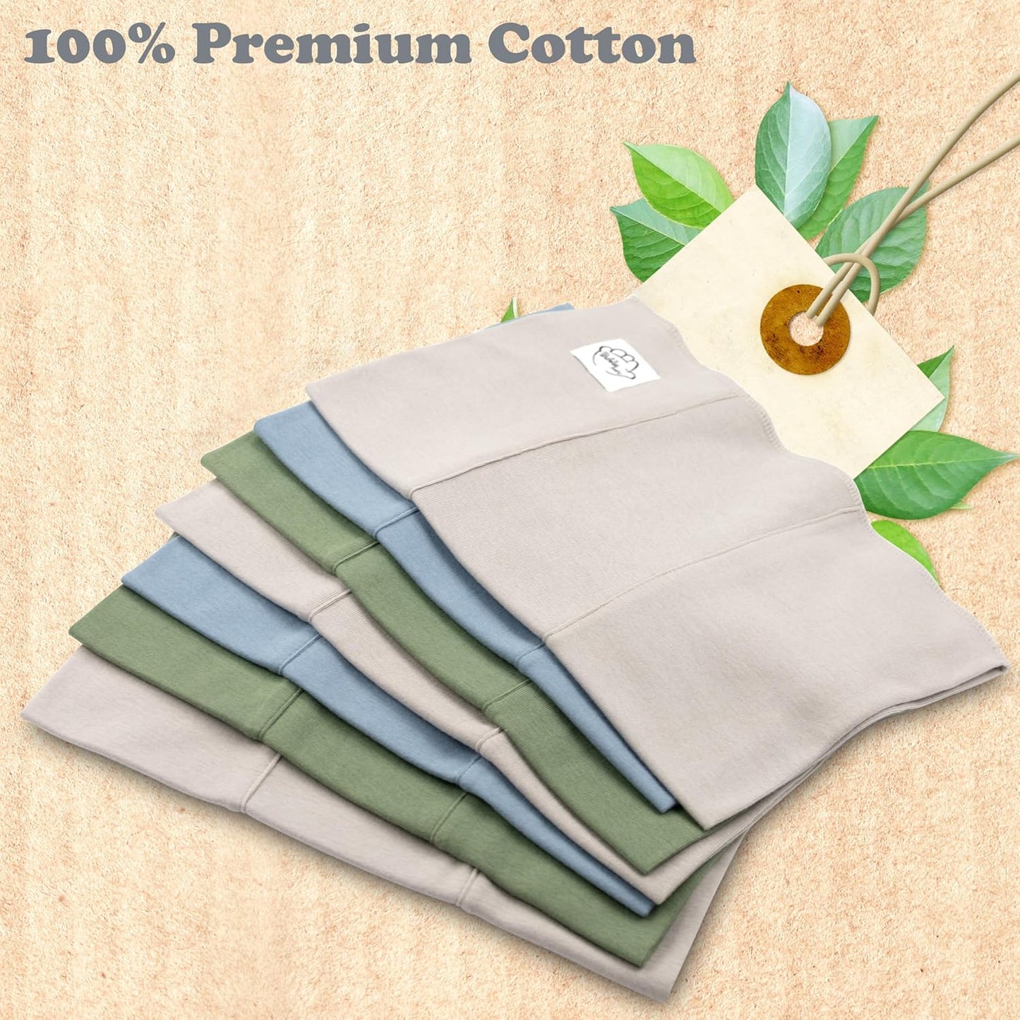 Baby Burp Cloths for Boys and Girls - 7 Pack Large 100% Cotton - Double Layered Extra Absorbent Burp Rags, Green-Grey