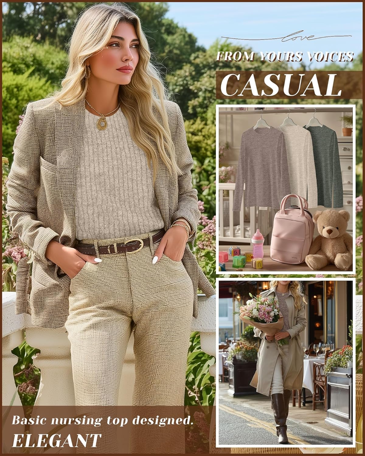 3 Pack Women's Nursing Long Sleeve Tops Breastfeeding Thermal Sweaters with Hidden Zipper Maternity Ribbed Shirts