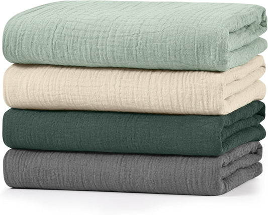 Muslin Swaddle Blankets for Baby Girls and Boys, 4 Pack Breathable and Skin-Friendly Newborn Receiving Blanket, 100% Cotton Swaddle Wrap, Essentials Infant Shower Items, Toddler Gift