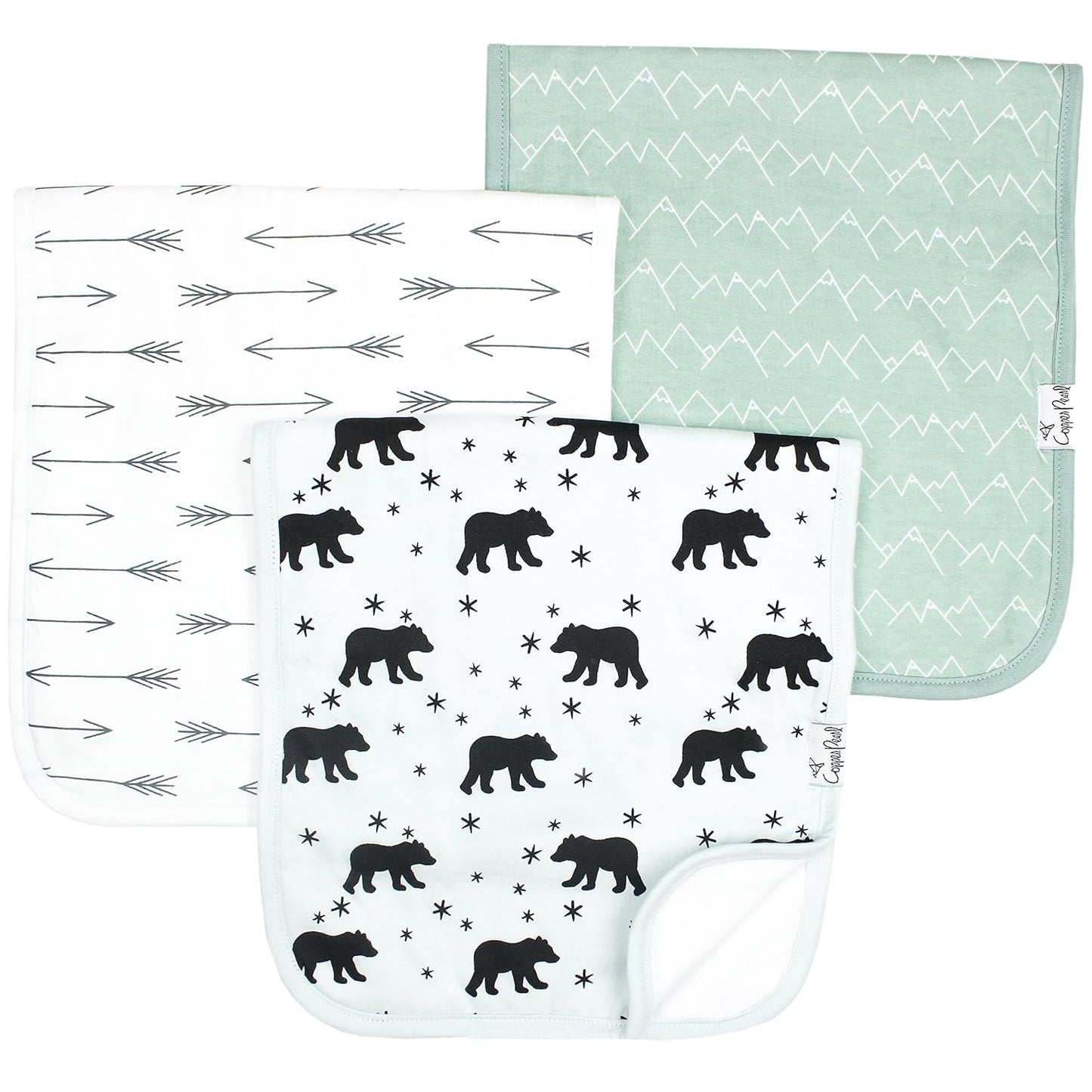 Copper Pearl Premium Baby Burp Cloths - 3-Pack Large Cotton Burp Cloths, Extra Soft Spit Up Rags with 3 Absorbent Layers, Perfect for Baby Boy Gifts (21" x 10" Size, Archer Set)