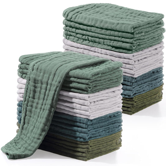 Buryeah Muslin 20 Pcs Burp Cloths Large 20" x 10" 100% Cotton 6 Layers Ultra Absorbent and Soft Hand Washcloths for Baby Drool and Messes Gentle Burp Cloth for Boys & Girls(Dark Colors)