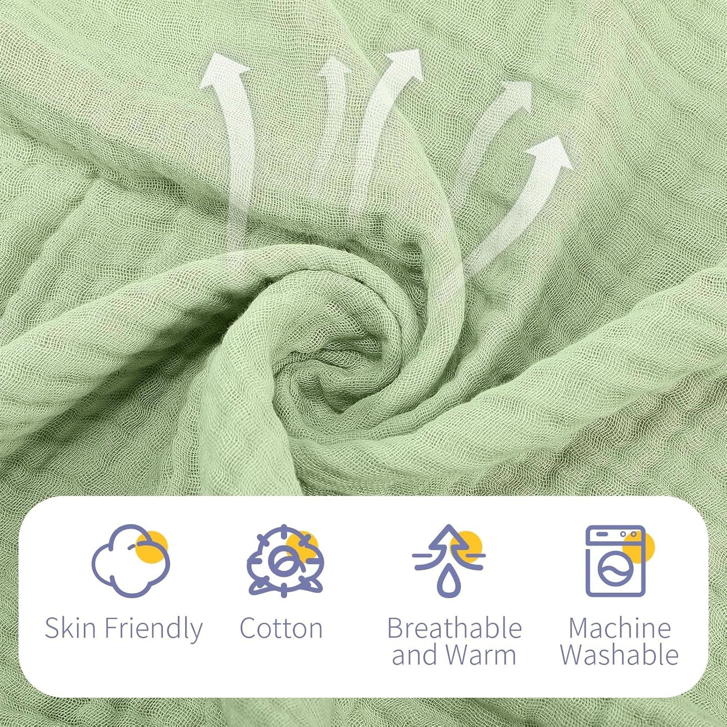 VitalCozy 6 Pcs Baby Muslin Hooded Bath Towels and Washcloths, 32 x 32 Inch Muslin Cotton Hooded Baby Towels Absorbent Blankets for Gift Newborn Infant Shower(Light Blue, Light Green)