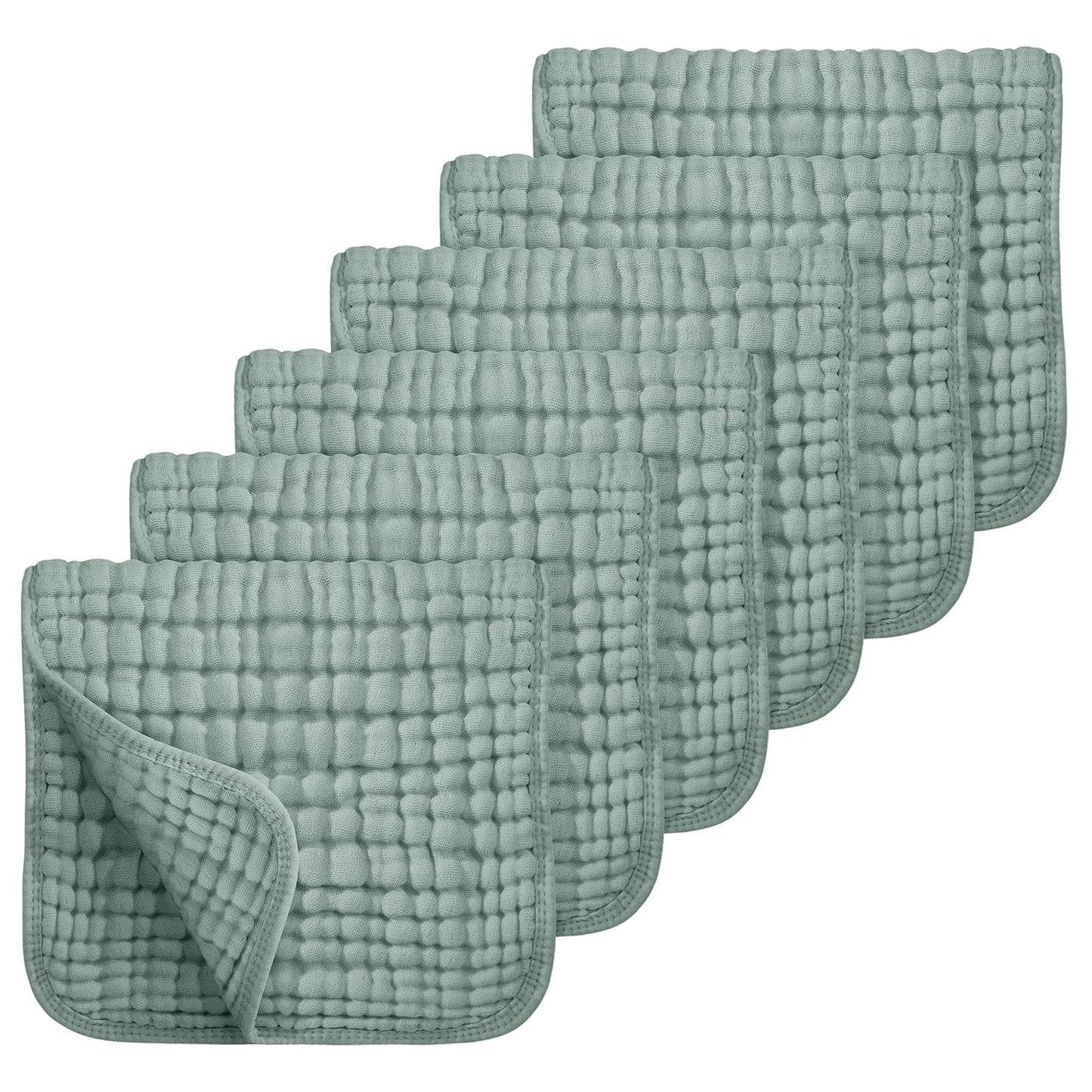 Looxii Muslin Burp Cloths 6 Pack - 20" x 10" - Ultra Soft & Absorbent, 6-Layer 100% Cotton for Spit Up & Drool- Gentle Baby Burping Cloth, Newborn Boys Girls Essentials, Dark Green