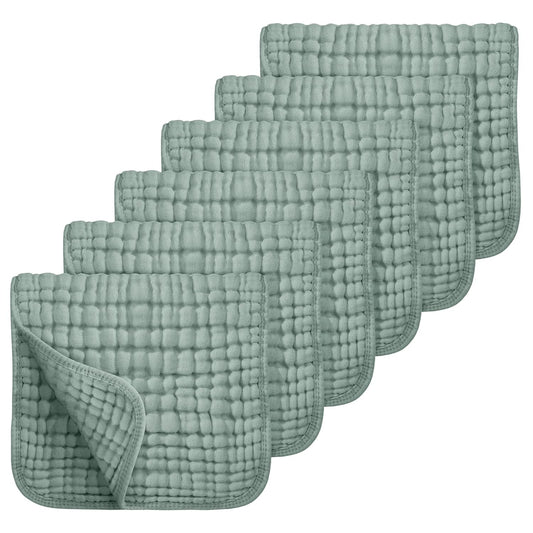 Looxii Muslin Burp Cloths 6 Pack - 20" x 10" - Ultra Soft & Absorbent, 6-Layer 100% Cotton for Spit Up & Drool- Gentle Baby Burping Cloth, Newborn Boys Girls Essentials, Dark Green