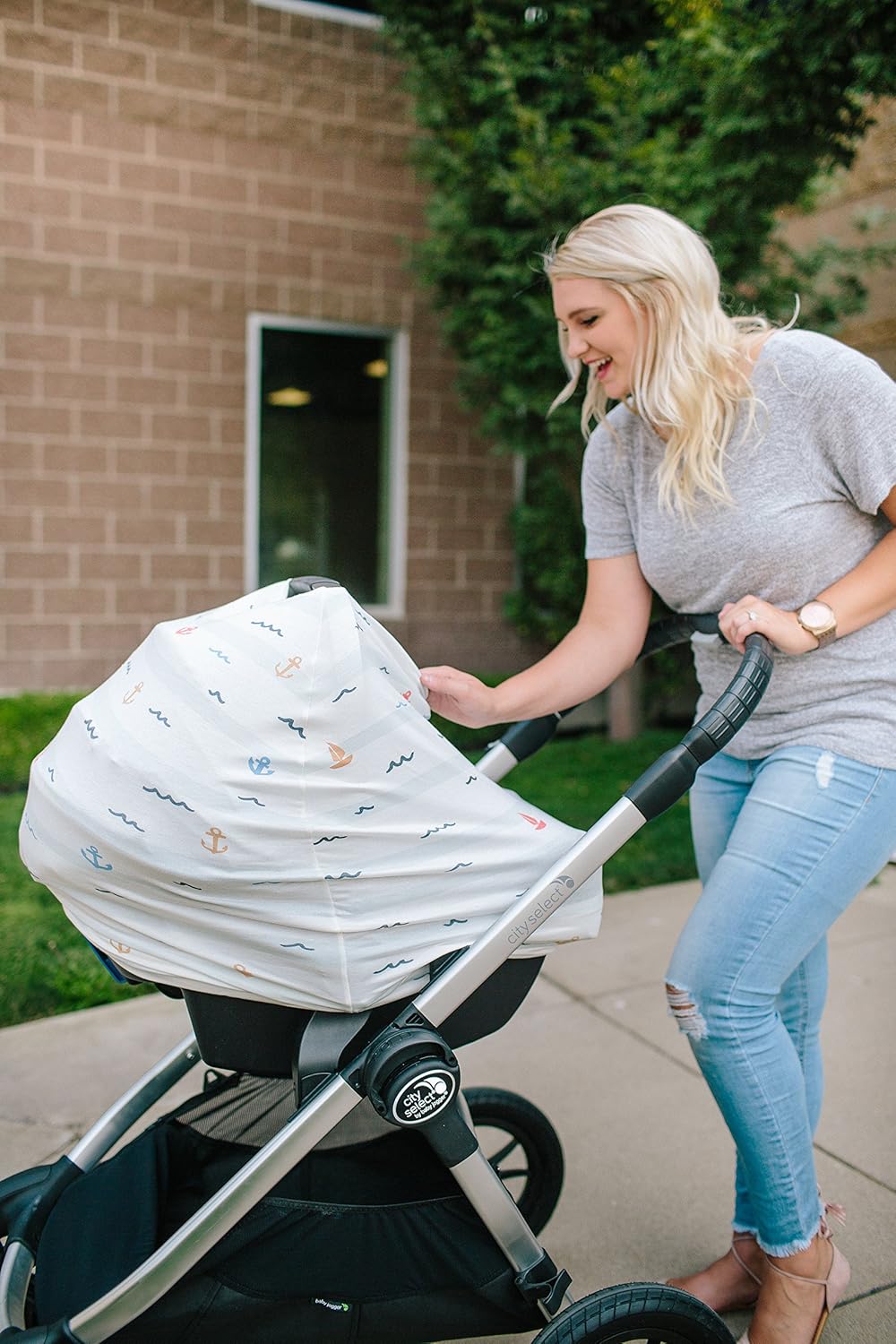 Baby Car Seat Cover Canopy and Nursing Cover Multi-Use Stretchy 5 in 1 Gift Newport by Copper Pearl