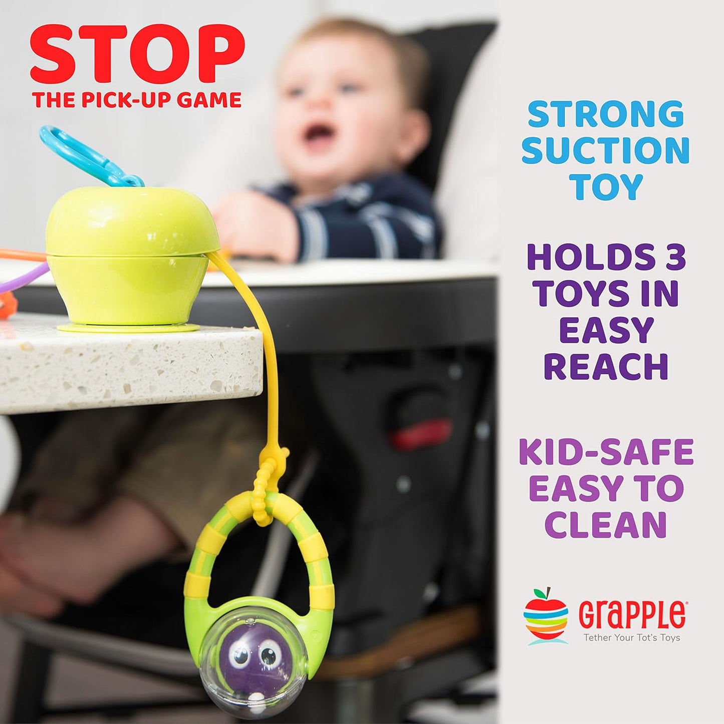 Suction Cup High Chair Toys Holder | 3 Toy Tethers Keep Toys from Falling | Holds Teethers, Snack Cups | for Babies 6-12 Months | Perfect for Travel and Restaurant